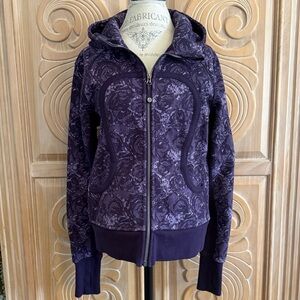 Lululemon Purple Floral Full Zip Scuba Hoodie. Size 12